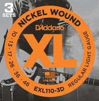 D'ADDARIO EXL110 3-PACK NICKEL WOUND REGULAR LIGHT струны для электрогитары, никелерованная сталь, 10-46, 3 комплекта