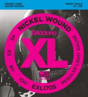 D'ADDARIO EXL170S NICKEL WOUND Light, Short Scale струны для короткомензурной бас-гитары, 45-100